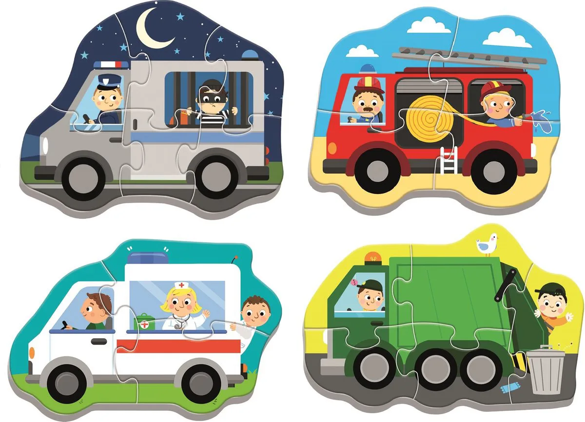 Vehicles and Jobs 4 in 1 Puzzle