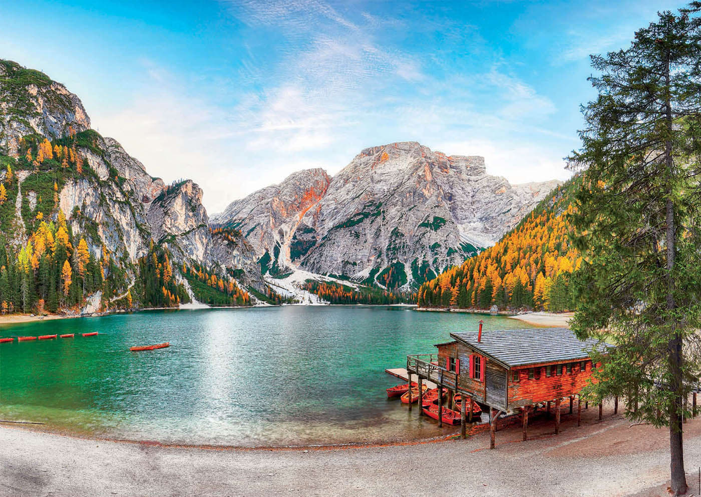 Braies Lake At Autumn Mountain