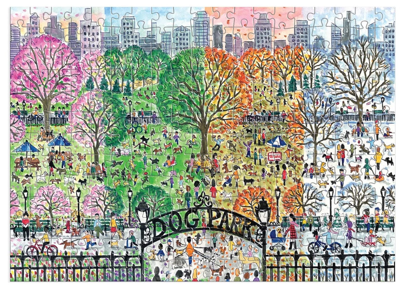 Dog Park in Four Seasons Wooden Puzzle Dogs