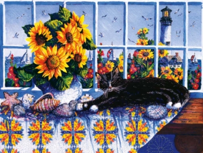 Summer Beach House DUPLICATE Cats Jigsaw Puzzle