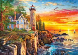 Rocky Cliff Lighthouse Sunrise & Sunset Large Piece By Buffalo Games