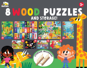 Little Buffalo: Wood Puzzles 8pk plus Storage Alphabet & Numbers By Buffalo Games