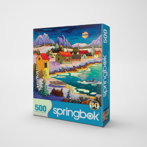 Moonlit Winter Village Landscape By Springbok