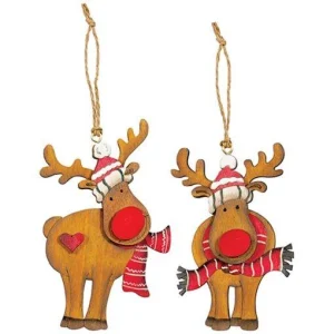 2 Assorted Reindeer Ornaments By Carson