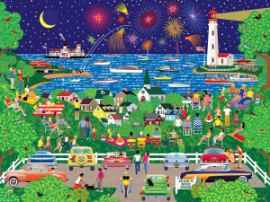 Home Country - Fireworks Over The Bay Folk Art By RoseArt