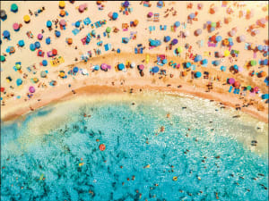 Aerial View of Sandy Beach with Colorful Umbrellas Beach & Ocean By Kodak