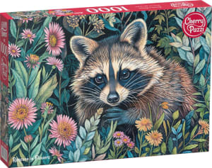 Raccoon in Flowers Forest Animal By CherryPazzi