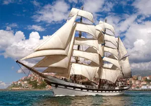 Tall Ship Leaving Harbor Beach & Ocean By Castorland