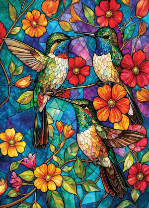 Stained Glass Hummingbirds Flower & Garden By GoodWay Puzzles