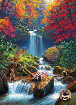 Mystic Falls in Autumn Forest By Cobble Hill
