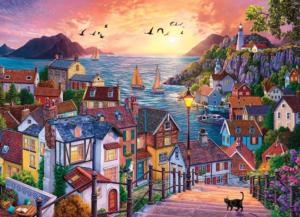 Coastal Town at Sunset Sunrise & Sunset Jigsaw Puzzle By Cobble Hill