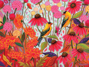 Springtime Goldfinches Flower & Garden By Cobble Hill
