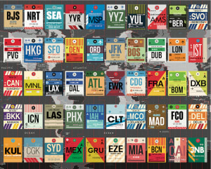 World's Airport Luggage Tags Pattern & Geometric By Hart Puzzles