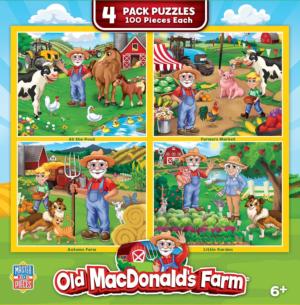 Old MacDonald's Farm - 4 Pack 100 Piece Puzzles Farm Animal Multi-Pack By MasterPieces