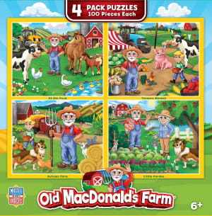 Old MacDonald's Farm - 4 Pack 100 Piece Puzzles Farm Animal By MasterPieces