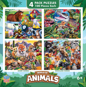 World of Animals - 4 Pack 100 Piece Puzzles - Scratch and Dent Animals By MasterPieces