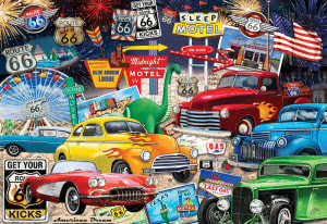 Route 66 Vintage Cars and Trucks United States By Crown Point Graphics