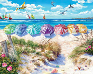 Rainbow Umbrellas Beach & Ocean By White Mountain