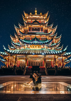 BLANC: Chongqing Chinese Temple At Night Asia By Buffalo Games