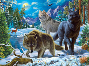 Wolves on a Snowy Night Wolf By SunsOut