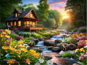 Mountain Otter Stream Sunrise & Sunset By SunsOut