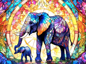 Stained Glass Zoo - Elephants Elephant By SunsOut