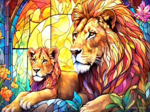 Stained Glass Zoo - Lion Family Big Cats By SunsOut