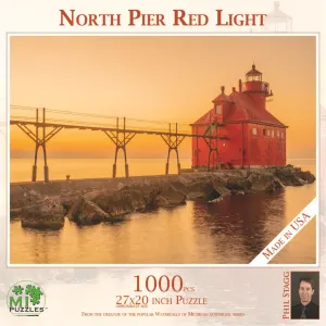 North Pier Red Light Photography By MI Puzzles