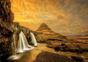 Kirkjufellsfoss Waterfall, Iceland Sunrise & Sunset By Educa