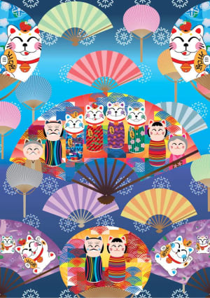 Kokeshi World Pattern & Geometric By Yazz