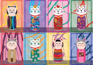 Maneki Kokeshi Cats By Yazz