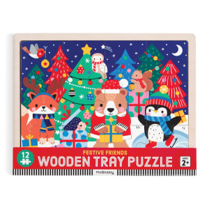 Festive Friends 12 Piece Wooden Tray Puzzle Christmas By Mudpuppy