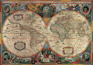 Antique World Map, 1630 Maps & Geography By Pomegranate