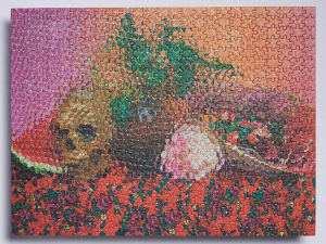 Enigma - Still Life with Watermelon, Skull, Plants in a Vase Collage By Karmin International