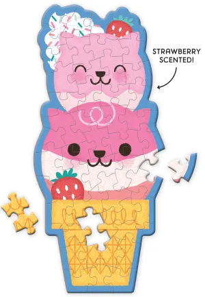 Strawberry Cat Cone Scratch and Sniff Mini Puzzle Children's Cartoon By Mudpuppy