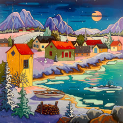 Moonlit Winter Village Landscape