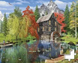 Fishing by the Mill - Wooden Puzzle in Compact Box Mountain