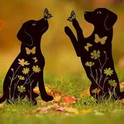 2pcs Metal Dog Silhouette Garden Stakes - Weatherproof Outdoor Decor for Dog Lovers