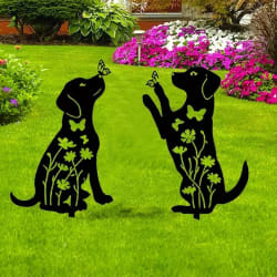 2pcs Metal Dog Silhouette Garden Stakes - Weatherproof Outdoor Decor for Dog Lovers