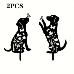 2pcs Metal Dog Silhouette Garden Stakes - Weatherproof Outdoor Decor for Dog Lovers