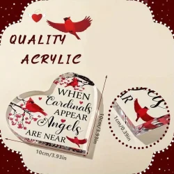 Red Cardinal Memorial Gift with Crystal Acrylic Heart