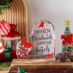 Red Cardinal Memorial Gift with Crystal Acrylic Heart