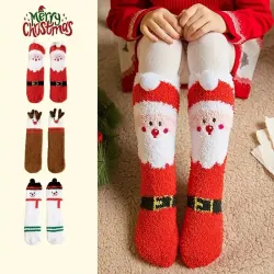 3 Pairs Plush Christmas Socks  - Snowman, Santa & Reindeer