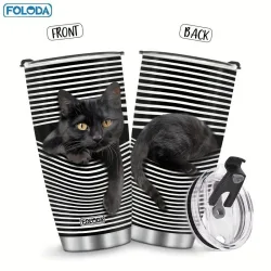 Black Whisker Cat 20 oz Insulated Stainless Steel Tumbler