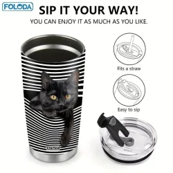 Black Whisker Cat 20 oz Insulated Stainless Steel Tumbler