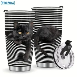Black Whisker Cat 20 oz Insulated Stainless Steel Tumbler
