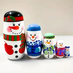 Wooden Nesting Dolls - Snowman Family