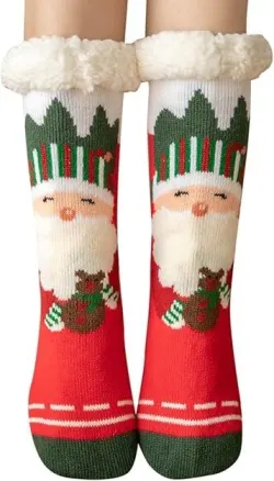 3 Pairs Plush Christmas Socks - Santa and Reindeer