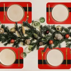 50pcs Red Santa Belt Paper Placemats for Christmas