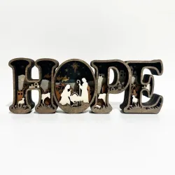 3D Carved Wood Scene "HOPE" Letter Decorative Sign